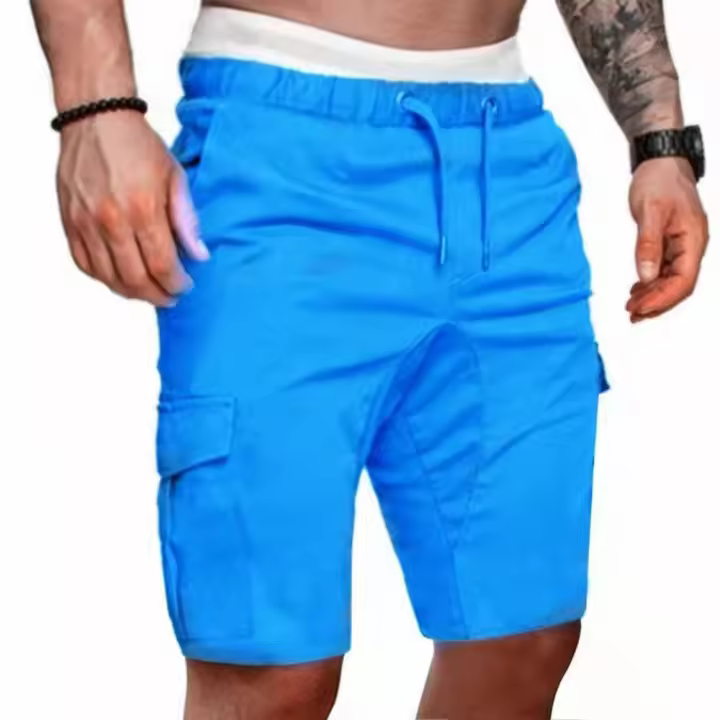 Pantalones cortos de trabajo para hombre, pantalones anchos de cinco cuartos con múltiples bolsillos, estilo casual con tie-dye. - 1