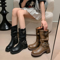 Botas de vaquero occidentales de cuero suave europeo y americano, botas de pila con hebilla de cinturón, botas medias, botas de caballero femenino, botas martin, botas femeninas - details 14