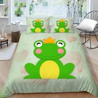 Juego de Ropa de Cama con Diseño de Ranas y Toad de Dibujos Animados a Lápiz Verde Tamaño King Queen Polyester Ideal para Niños y Adultos - details 0