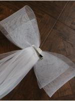 Accesorios de boda para mujer, velo blanco nupcial exquisito, velo de matrimonio de tul de dos capas con lazo de perlas de red dura - details 0