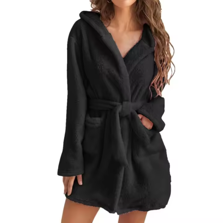 Pijama tipo jersey con capucha para mujer, albornoz cálido de color sólido para el hogar, 2024 - 1