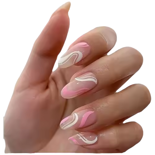 Uñas Postizas de Ataúd con Pegatinas Uñas Medianas de Rose Nude 24 Piezas - 1