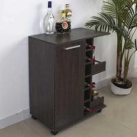 Mueble esquinero para bar, botellero de pie, botellero, vino, licor, bodega de madera, botellero de 6 plazas con puerta y asa de metal, 2 estantes laterales (Amaretto) - details 2