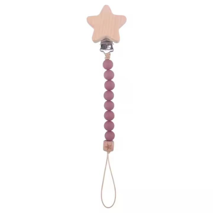 Soporte para chupete suave, cuentas de madera de haya, cordón de madera anticaída de calidad alimentaria, cadena de chupete para bebé, Clips para chupete, cadenas, cadena Molar - 1