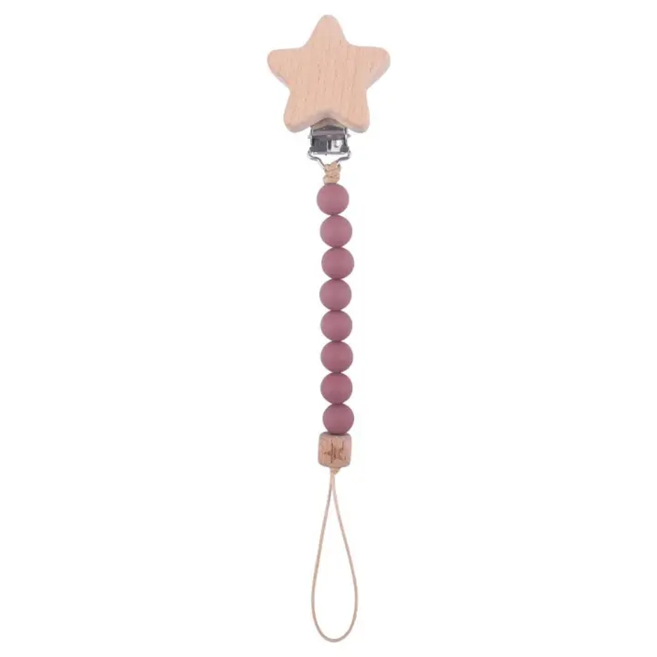 Soporte para chupete suave, cuentas de madera de haya, cordón de madera anticaída de calidad alimentaria, cadena de chupete para bebé, Clips para chupete, cadenas, cadena Molar - 1