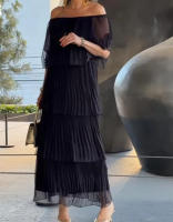 2025 nuevas mujeres elegantes y de moda vendedoras calientes con vestido de pastel con borde de volantes y hombros descubiertos - details 1