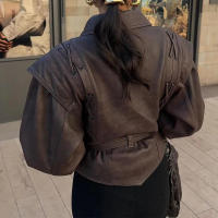 Chaqueta de cuero de manga larga con cuello atado, temperamento de moda, estilo de viaje, otoño e invierno, 2024 - details 28