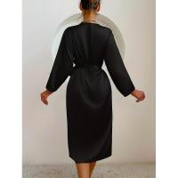 Elegante albornoz de satén para mujer, color sólido, comodidad sedosa con cinturón, ropa de dormir larga hasta la rodilla - details 6
