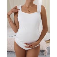 Blanco liso para mujeres embarazadas, traje de baño de una pieza con tirantes y volantes, monokini de maternidad, novedad de verano - details 1