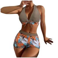 Bikini abierto con estampado de hojas retro en talla grande, conjunto de traje de baño de dos piezas con correas estables para mujer - details 12