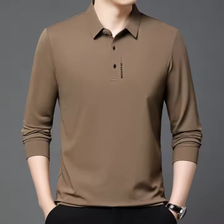 Camiseta polo con cuello de moda para hombre Primavera-Otoño Manga larga - 1
