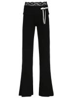 Pantalones acampanados para mujer, pantalones negros de cintura alta con lazo largo, ropa cómoda y elástica - details 1