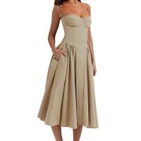 2025 primavera nueva ropa de mujer europea y americana temperamento elegante liga de color sólido vestido superior de tubo de swing grande - details 0