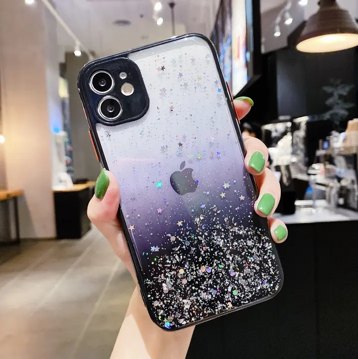 Funda de Teléfono de Lujo con Lentejuelas de Gradiente y Brillo Transparente para iPhone Funda Trasera de TPU Suave Compatible con iPhone 15 14 13 12 11 Pro Max XR XS 7 8 Plus - 1