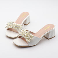 Tacones altos con tiras, tacones gruesos, perlas versátiles, sencillos. - details 7