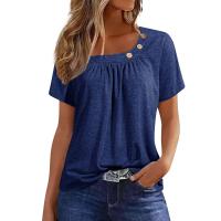 Camisetas Casuales de Verano para Mujer Top Básico Sólido con Botón Cuello en V Estilo Callejero Oversize Ropa de Moda - details 2