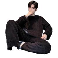 Conjunto de pijama con letras en contraste, ropa de dormir de manga larga con cuello redondo, conjunto de pijama de invierno para hombre con cuello redondo, manga larga gruesa - details 2