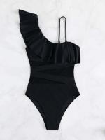TRE de malla con contraste de borde con volantes, bañador de baño de una pieza para mujer 2025, ropa deportiva de playa - details 4