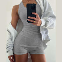 BUNO-chándales informales para Mujer, conjunto de 2 piezas, chalecos cortos elásticos con cuello en U y pantalones cortos acanalados, ropa deportiva concisa para gimnasio - details 4