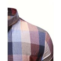 Camisa informal con estampado a cuadros y cuello alto de manga larga para hombre, primavera, otoño, al aire libre - details 3