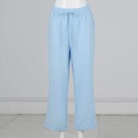 Pantalones holgados de nueve puntos de pierna ancha de algodón y lino de Color sólido con cintura elástica de verano para mujer - details 14