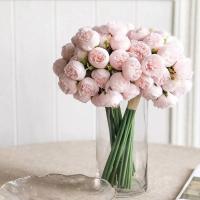 Ramo de novia de peonía emulacional de seda, rosa de té, 27 cabezas, flores falsas, tallo largo, flores artificiales de peonía, decoración de boda - details 5