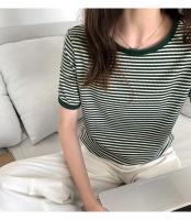 Camiseta de manga corta a rayas para mujer, novedad de verano, versión coreana, Top holgado Retro con ajuste en contraste y cuello redondo, moda informal para mujer - details 8