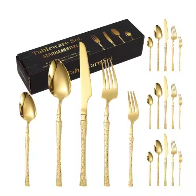 Juego de Vajilla de Acero Inoxidable de 20 Piezas Diseño Dorado Ideal para 4 Personas - 1