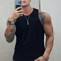 Chaleco para hombre de tela acanalada con cuello redondo, camisetas sin mangas ajustadas de color sólido, chaleco transpirable, ropa deportiva de calle para Fitness - details 13
