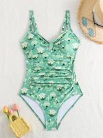 Traje de baño de una pieza para mujer, estampado floral sexy, tirantes ajustables, ropa de playa de verano, tejido de secado - details 3