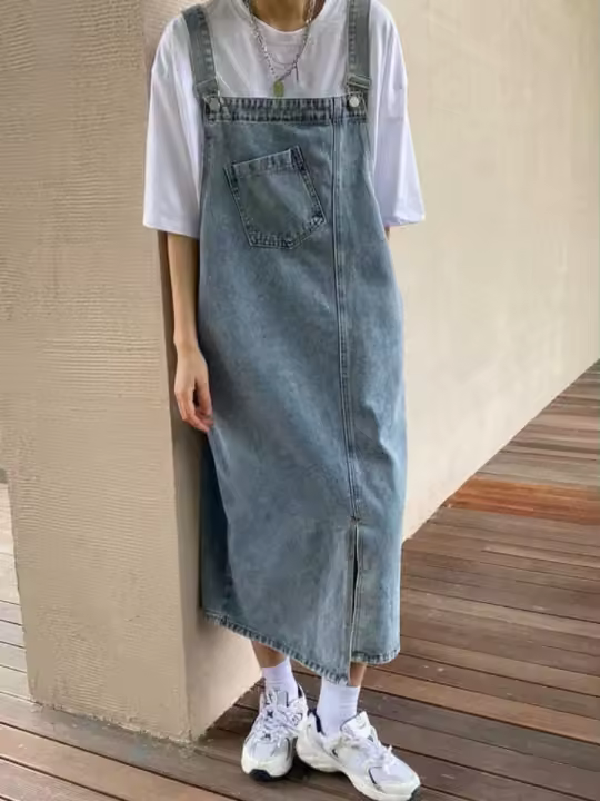 Primavera Verano Denim vestido general mujeres sin mangas Jeans vestidos moda femenina sólido Slip Casual suelta Spaghetti Strap vestidos - 1