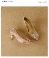 Zapatos de Novia de Otoño Tacones Altos de Champán para Mujer Suela Cuadrada de Cristal - details 24