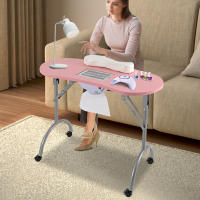 MESA DE MANICURA portátil, escritorio plegable para uñas, salón de belleza, Spa con ruedas y Bolsa, color rosa - details 0