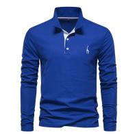 Polos hombre manga larga ropa hombre día del padre 2025 nuevos hombres ciervos bordado Polo camisas Color sólido manga larga negocios sociales hombre - details 7
