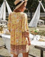 Vestido corto bohemio de manga larga para mujer 2025, vestido casual holgado con cuello en V - details 3