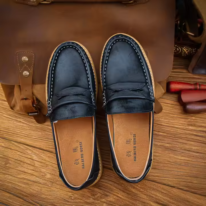 Zapatos de cuero de vaca puro de alta gama, cuero de vaca de primera capa, transpirables, suela suave, zapatos de hombre. - 1