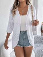 Cárdigan de punto con huecos de diamantes para mujer, Tops informales a prueba de sol, Color sólido, vacaciones de verano - details 1