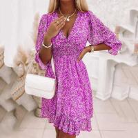 Vestido con estampado ral para mujer, cuello en V, manga A e, jersey para mujer, vestidos cortos de fiesta bohemios de verano - details 0