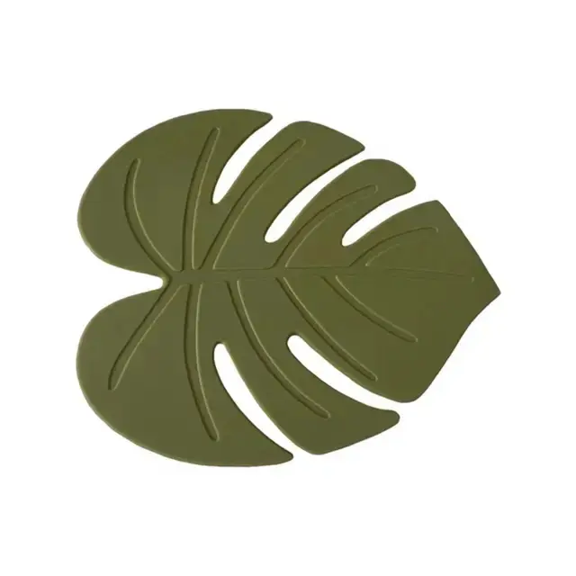 Juego de posavasos de silicona en forma de hoja de dibujos animados decorativos, manteles individuales resistentes al calor para mesa de comedor - 1