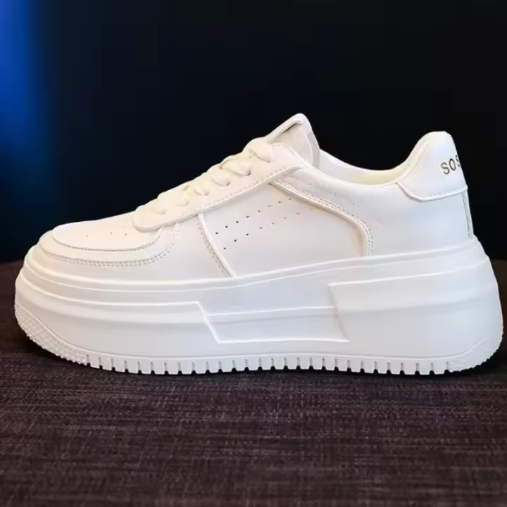 Zapatillas de deporte informales para mujer, zapatos planos de plataforma transpirables para caminar y correr, color blanco - 1