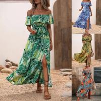 Ropa de mujer, novedad de verano 2025, vestido estampado con un cuello para vacaciones, falda larga con abertura ceñida en la cintura para mujer - details 0