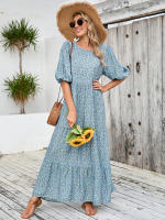 2024 talla grande, falda holgada informal con cuello redondo y estampado floral - details 0