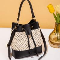 Bolso cruzado de paja con bolsillo, bolso de cubo tejido con cordón, bolso de mensajero de gran capacidad, bolso de hombro de playa para verano - details 7