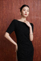 BGTEEVER-vestido ajustado a cuadros para mujer, prenda elegante de manga corta, ceñido a la cadera, con cuello oblicuo, para primavera y verano - details 2