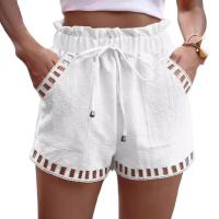 Pantalones cortos deportivos, pantalones cortos casuales sueltos elásticos con cordón de pierna ancha para mujer para verano, - details 0