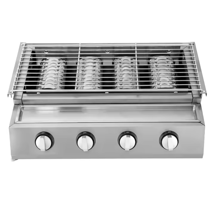 Parrilla de Gas comercial para barbacoa, válvula de baja presión con plancha de acero inoxidable, 4 quemadores, placa de cerámica infrarroja, cocina al aire libre - 1