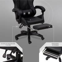 Gaming con Respaldo Ergonómico Inclinable y Altura Ajustable, Silla de Oficina con Soporte Lumbar, Acolchado y Reposapiés Extraíble, Negro, 58x66x114-124 cm - details 52