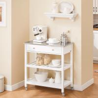 Mesa Auxiliar con Encimera de Acero Inoxidable y Estantes Abiertos, Carrito de Servicio para Cocina, Hogar o Exterior, Blanco, 81x90x45cm FKW47-II-W - details 6
