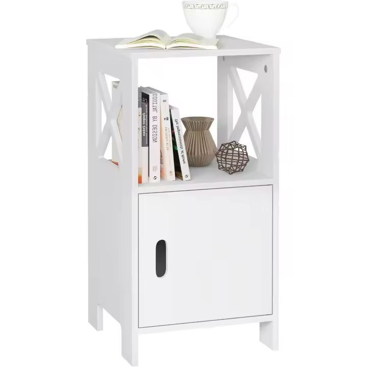 Mesa de Noche Moderna con Cajón Abierto y Puerta 30x30x60 cm MDF TSR166ws-2 - 1