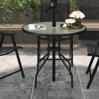 Mesa de Jardín Redonda de Cristal Templado Comedor de Patio Terrázano Balcón Exterior con Agujero para Parasol Negro Ø80x72 cm - details 1